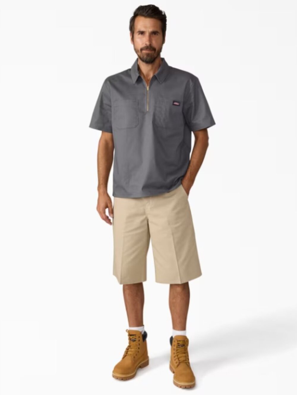 Genuine Dickies Men's Large 1/4 Zip Short Sleeve Workwear Shirt Charcoal Grey - Picture 4 of 4